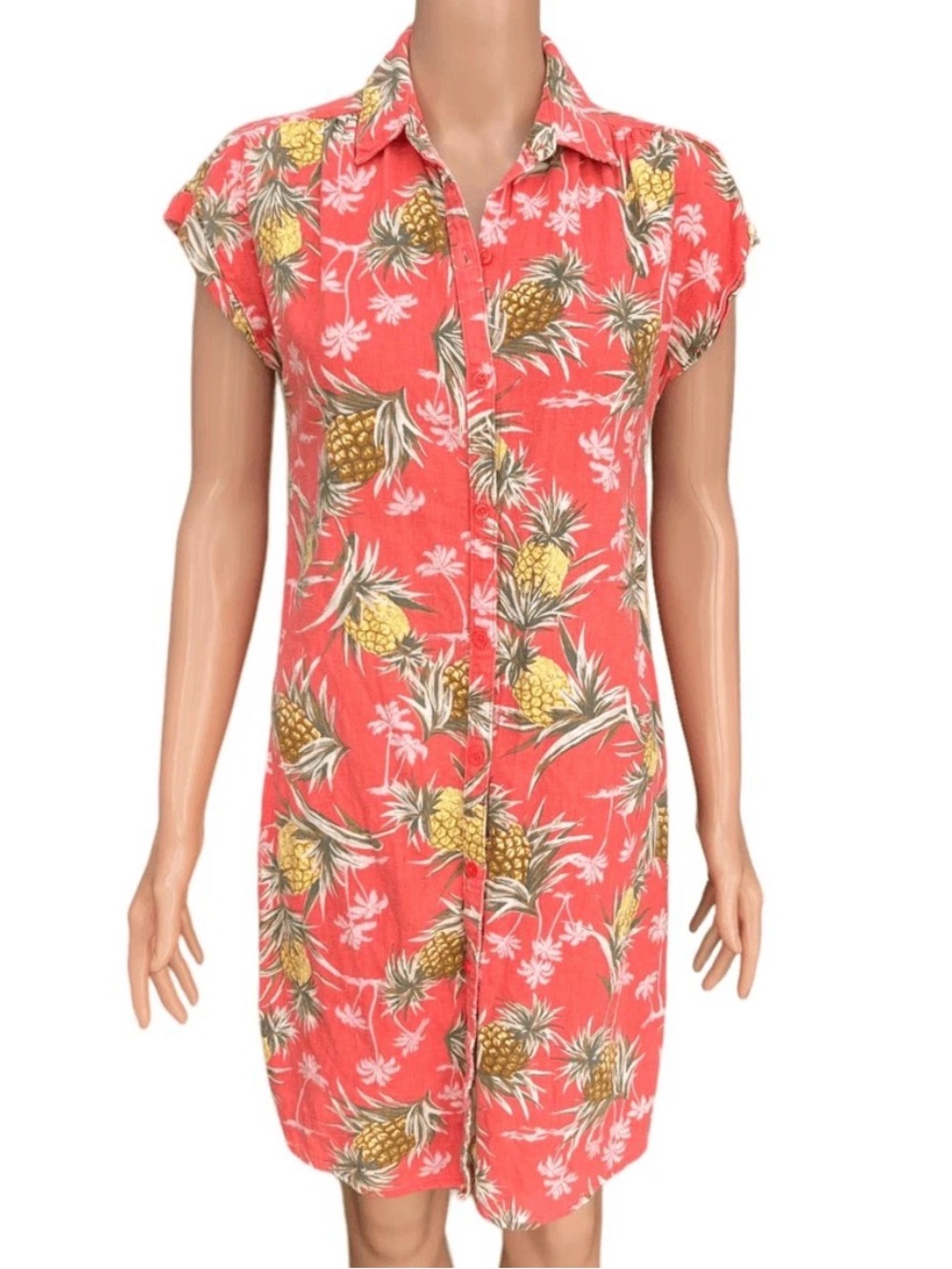 Old Navy Coral Pineapple Print Midi Shirt Dress